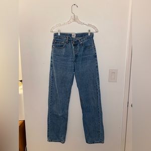 Asymmetrical denim jeans